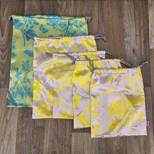 Refreshments Floral Butterfly Multi Drawstring Bags Set Of 5 Various Sizes Satin